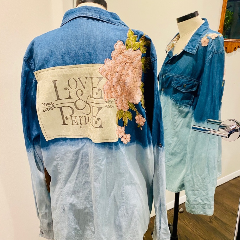 NWT BoHo Jane Denim Blouse Peace Love
